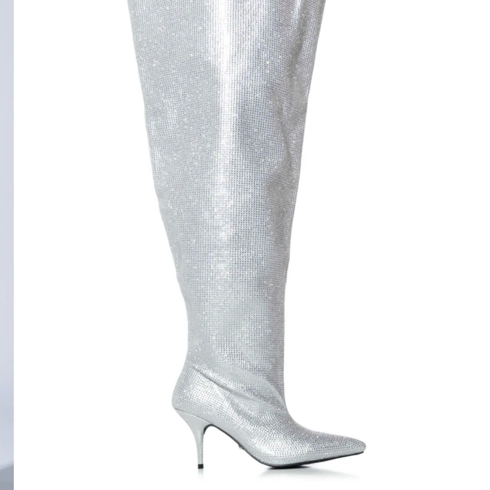 AKIRA Azalea Wang Rhinestone Heeled Boots Sz10